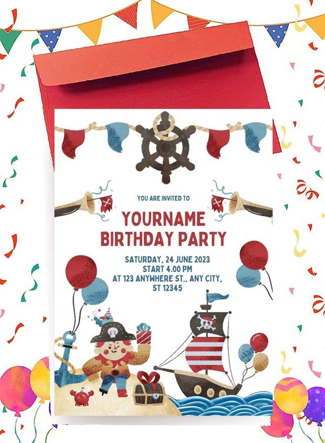 Yellow Nuts Personalized Birthday Invitation For Birthday 16 Pcs Ship Sailor Theme Greeting Card For Kids Girls and Boys - Image 1